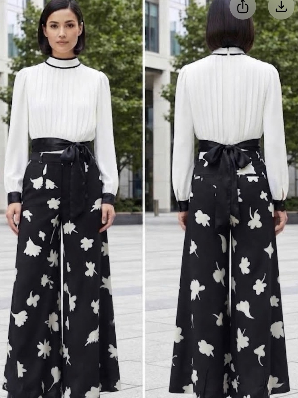 Ann Taylor Black Pants with White Floral Print